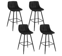 WOLTU Taburetes Cocina, Set de 4 Taburetes Bar, Taburetes con Respaldo para Bar, Bistro y Isla Cocina, Terciopelo, Negro