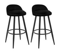 WOLTU Taburetes de Bar Juego de 2 con Reposapiés Terciopelo, Negro | Estructura de Metal, para Comedor, Salón y Cafetería