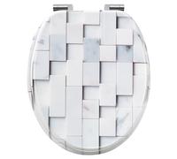 WOLTU Tapa Asiento Inodoro con Cierre Suave, Tapa WC para Inodoro de Forma O, Tapa Inodoro MDF de Montaje Inferior, con Bisagras Ajustables entre 13-17,5 cm, Patrón Mosaico