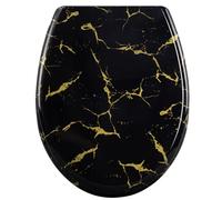 WOLTU Tapa Inodoro con Cierre Suave y Liberación Rapida, Tapa wc en Forma O, Tapa de Asiento Termoplástico, Montaje Inferior, con Bisagras Ajustables entre 11-18 cm, Negro y Rayo Dorado