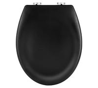 WOLTU Tapa Inodoro Negro con Cierre Lento, Asiento Inodoro UF, Universal con Botón de Liberacion Rápida, con Bisagras Ajustables, Forma O, 44,7x37,1x5,5 cm