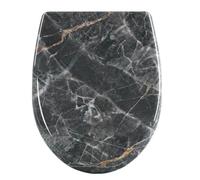 WOLTU Tapa WC con Cierre Lento y Liberación Rapida, Tapa de Inodoro de Forma O, Tapa Inodoro Termoplástico, Montaje Superior o Inferior, con Bisagras Ajustables entre 10-18.5 cm, Roca Negro, WS2961