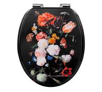 WOLTU Tapa WC Inodoro, Asiento Inodoro de Cierre Suave, Tapa Inodoro con Liberación Rápida y Bisagras Ajustables, Forma O, de MDF, Accesorios Mejorados para Varios Tipos de Tazas, Patrón de Flor