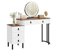 WOLTU Tocadores Maquillaje, Mesa tocador, con Espejo Redondo, Luz Regulable en 3 Niveles, Tocador con Cajonera de 5 Cajones, Marrón Naranja, MB6109hdob