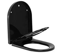 WOLTU Toilettendeckel mit Kindersitz, WC-Sitz mit Absenkautomatik, Klodeckel mit Ein-Knopf-Freigabe, Schnellmontage von oben, hygienische Klobrille in D-Form, Schwarz