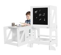 WOLTU Torre de Aprendizaje con Pizarra, Torre Montessori Plegable para Niños a Partir de 1 Año, Taburete Niños con Bordes Redondeados, Pies Antivuelco, Mueble Infantil Blanco