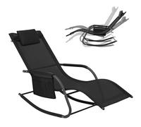 WOLTU Tumbona de Jardin, Tumbona Exterior, Silla Mecedora de Jardin, con Reposacabezas, Brazos y Bolsillo Lateral, para Piscina Patio Exteriores, Negro