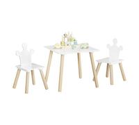 WOLTU WOTU Mesa Infantil con 2 Sillas, Sillas para Niños con Respaldo Corona, Muebles Infantiles para Habitacion Guardería y Sala de Juegos, Patas de Madera, Blanco + Roble Claro, a Partir de 2 Años