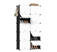 WOLTU Zapatero Blanco+Negro Plástico, Organizador de Zapatos de Panel Modular, Zapatero con 10 Compartimientos para 40 Zapatos, con Puertas y Ganchos, 35x35x45 cm (Compartimento)