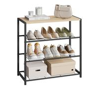 WOLTU Zapatero de Entrada, Organizador Zapatos con 3 Niveles, Zapatero de Metal para Recibidor, Pasillo y Salón, 63x30x63 cm, Roble Claro+Negro