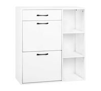 WOLTU Zapatero Entrada, Zapatero Abatible con Cajon y Compartimentos Abiertos, para Recibidor, Organizador de Zapatos, Blanco, con Dispositivo Antivuelco, 80,2x30x90 cm