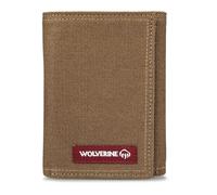 WOLVERINE Carteras resistentes de triple pliegue y en L para hombre con bloqueo RFID (disponibles en lona de algodón o cuero), Guardian Cotton - Castaño, talla única