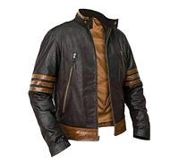 Wolverine - Chaqueta de cuero con rayas marrones | Chaqueta Hugh Jackman de X-Men Origins, Marrón - Piel auténtica