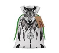 Wolves And Dream Catchers02 - Bolsas de regalo con cordón impreso para fiestas, caramelos, regalos de Navidad, decoración de vacaciones