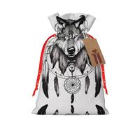 Wolves And Dream Catchers02 - Bolsas de regalo con cordón impreso para fiestas, caramelos, regalos de Navidad, decoración de vacaciones