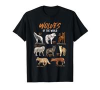 Wolves Animals of The World Wolf Lover Hunter Educativo Camiseta gráfica económica, Hombre, Negro, S