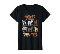 Wolves Animals of The World Wolf Lover Hunter Educativo Camiseta gráfica económica, Mujer, Negro, XL