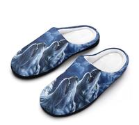 Wolves Howl at The Moon - Pantuflas de franela para hombre, espuma viscoelástica, suaves, cálidas, estampadas, Estilo 32, 45/46 EU