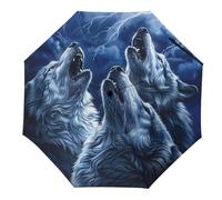 Wolves Howl at The Moon - Paraguas de viaje de 3 pliegues para lluvia UV, resistente al viento, plegable, portátil, divertido y automático, Estilo 2, Manual