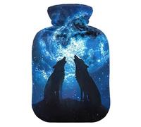 Wolves Howling Moon Night Space - Botella de agua caliente con funda de terciopelo, botellas de calor para calambres menstruales, alivio del dolor, pequeña