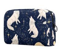 Wolves Howling Shine Stars - Neceser de viaje para mujer, bolsa organizadora de maquillaje grande con cremallera, multicolor, 18.5x7.5x13cm/7.3x3x5.1in, Neceser