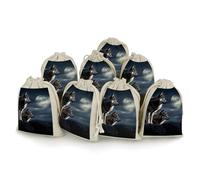 Wolves In The Moonlight Bunches - Bolsillo de algodón y cáñamo con cordón, 8 bolsas de regalo reutilizables, bolsa de joyería para boda, manualidades, fiesta (4.9 x 6.7 pulgadas)