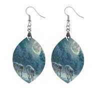 Wolves in The Moonlight - Pendientes colgantes de madera para mujer, diseño de gota, Love, Madera, Sin piedra preciosa