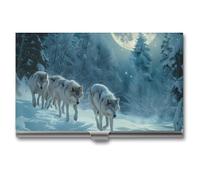 Wolves in The Moonlight - Portatarjetas de visita de metal delgado para tarjetas de crédito, organizador para hombres y mujeres, 9,4 x 5,6 x 0,8 cm, Estilo:, Talla única