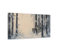 Wolves In Winter Forest Canvas Print Wall Art - Living Room Decor, Above Fireplace 20×10 inch (50×25 cm) - Horizontal / 1.25 inch (3 cm)