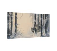 Wolves In Winter Forest Canvas Print Wall Art - Living Room Decor, Above Fireplace 40×20 inch (100×50 cm) - Horizontal / 1.25 inch (3 cm)