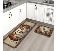 Wolves - Juego de 2 alfombras de cocina rústicas inspiradas en la naturaleza, hojas de otoño, paisajes escénicos, lavables, suaves, para cocina, lavadero, baño, pasillo