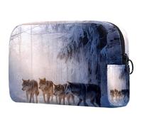 Wolves on Cold Forest - Neceser para mujer, neceser de viaje, bolsa organizadora de maquillaje grande con cremallera, multicolor, 18.5x7.5x13cm/7.3x3x5.1in, Neceser
