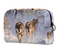 Wolves on Snow - Neceser de viaje para mujer, bolsa organizadora de maquillaje grande con cremallera, multicolor, 18.5x7.5x13cm/7.3x3x5.1in, Neceser