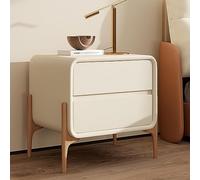 WOLWES Mesita de Noche Moderno 46 cm x 46 cm x 41 cm, Cuero de Microfibra, Blanco Claro, 1 Cajón