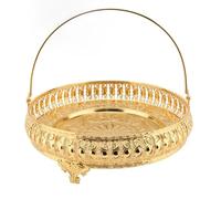 Womamaxsc Bandeja redonda retro para frutas, plato de postre vintage de aleación con asa, exquisita bandeja para pasteles tallada de gran capacidad para fiestas, bares y decoración del hogar