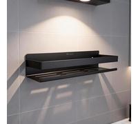 Womamny Estante de ducha sin taladrar, cesta de ducha negra de acero inoxidable, 40 cm, soporte para champú para canalón de ducha, estante de pared estable para baño