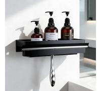 Womamny Organizador de baño negro adhesivo de 33 cm, estante de baño de acero inoxidable mejorado sin taladrar, para escobilla de ventana, champú, gel de ducha, maquinilla de afeitar, toallas