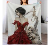 Woman in Red Dress with Skulls, Gothic Art, Manta Calida, Mullida, Sala
