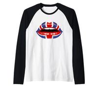 Woman Lips with UK Flag tee Shirt, Woman Lips Graphic Design Camiseta Manga Raglan