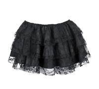 Woman Mini Skirt Steampunk Lace Tutu High Low Skirts Floral Mesh Tulle Layered Ruffled Dresses Vintage Dress(7006-Black,M)