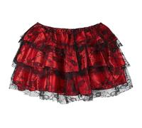 Woman Mini Skirt Steampunk Lace Tutu High Low Skirts Floral Mesh Tulle Layered Ruffled Dresses Vintage Dress(7006-Red,XXL)