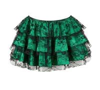 Woman Mini Skirt Steampunk Lace Tutu High Low Skirts Floral Mesh Tulle Layered Ruffled Dresses Vintage Dress(7006-Green,M)