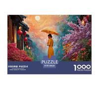 Woman Stands Under A Tree 1000 Pcs Cartón Rompecabezas Oriental Cityscape Liberador De Estrés Juego Familiar Puzzle para Adultos Y Niños 38x26cm/1000pcs