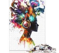 Woman with Headphones and Colorful Splashes Puzzle Imposible,desafío for Adults Juego Educativo 1000 Piezas Obra De Arte De Juego De para Adultos, Regalos A Partir De 14 Años 1000pcs (40x28cm)