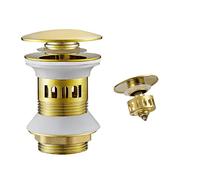 WOMAO Dorado Tapon Pop Up Lavabo con Rebosadero, Latón Desagüe Lavabo con Cesta de Colador, Click-Clack Válvula de Desagüe Emergente Universal