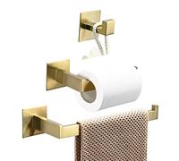 WOMAO Juego de 3 Accesorios de baño Adhesivos Que Incluye toallero, toallero, Gancho para Papel higiénico, sin taladrar, Acabado Dorado Cepillado