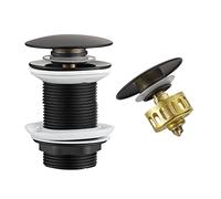 WOMAO Negro Tapon Pop Up Lavabo, Negro Mate Desagüe Lavabo sin desbordamiento,Click-Clack Válvula de desagüe emergente con Cesta de colador Universal