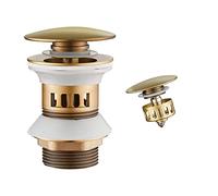 WOMAO Tapon Pop Up Lavabo Latón Antiguo, Retro Mate Desagüe Lavabo Fregadero con rebosadero, Click-Clack Válvula de desagüe emergente con Cesta de colador Universal