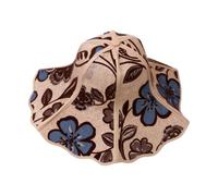 Women 2 In 1 Hand Fan Sun Hat Foldable Floral Printed Linen UV Beach Cap