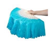 Women 51cm(20.07") 1 Piece Right Hand Real Silk Belly Dance Fan, Short Colorful Fans(Blue)